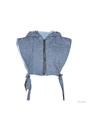 Womens Denim Puffer Vest Hooded Sleeveless Zip Up Cropped Y2K Streetwear